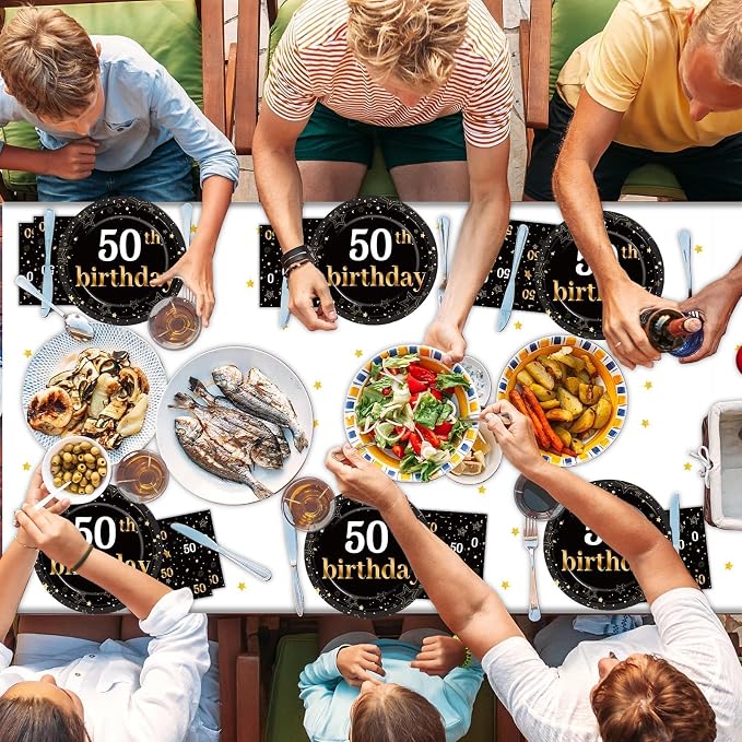 50th Birthday Party Supplies Serves 24 Black and Gold 50 Years Old Party Paper Dessert Plates Napkins Cheers to 50 Years Decorations Tablecloth Set Tableware Kit for Man Retirement Graduation