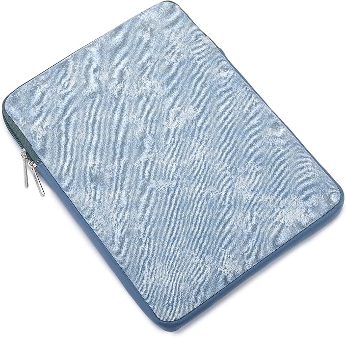 Kinmac 360° Protective Vertical Laptop Sleeve Case Cover Bag (Blue Denim PU, 13.5 inch-14 inch)