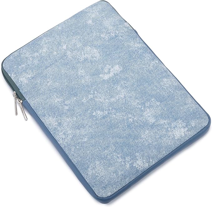Kinmac 360° Protective Vertical Laptop Sleeve Case Cover Bag (Blue Denim PU, 15.6 inch-16 inch)