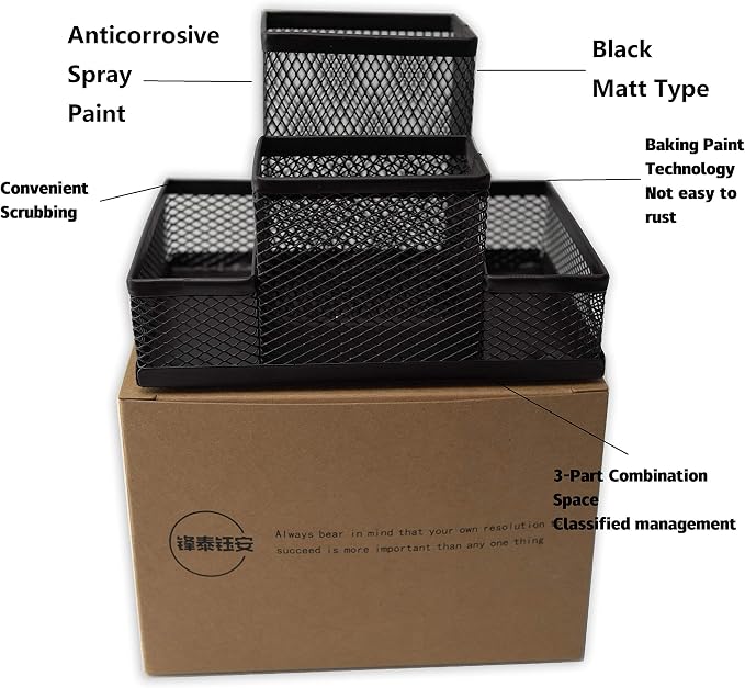 Fengtaiyuan T01, Black Metal Wire Mesh Pencil Holder, Desktop Organizer