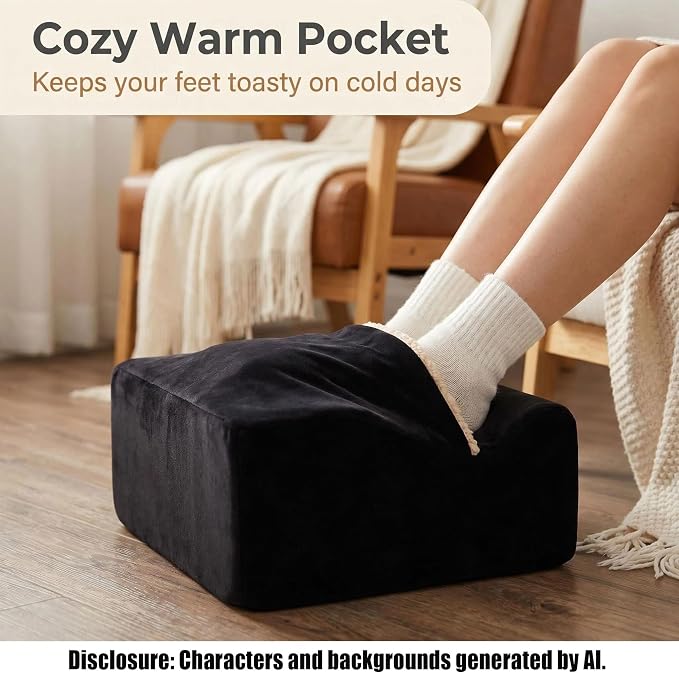 Foot Rest for Under Desk at Work, Office Footrest with Warm Feet Pocket,Ergonomic Under Desk Footrest with Washable Cover, Stool for Office Chair & Back &Pain Relief (Black+)