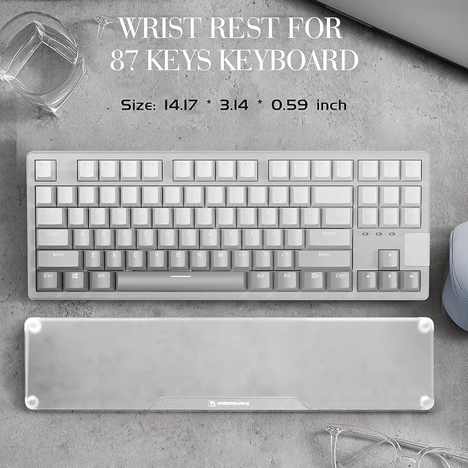 Acrylic Keyboard Wrist Rest -80% TKL Mechanical Keyboard- CNC Aluminum Alloy Customized Logo Desk Wrist Support for Computer Keyboard,Anti-Slip Base,Wrist Pad for Office & Home,Silver