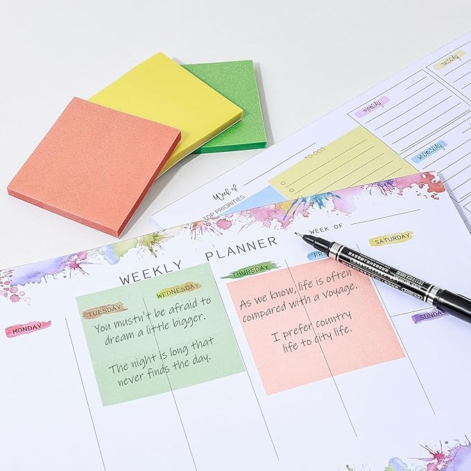 BAYTORY 240 Sheets Pop Paper Up Transparent Glitter Sticky Notes, 1Pc Double Maker Pen, Waterproof Self-Stick Note, 3 x 3 Colorful Self-Adhesive Note for Bible Accessories (Green & Yellow & Red)