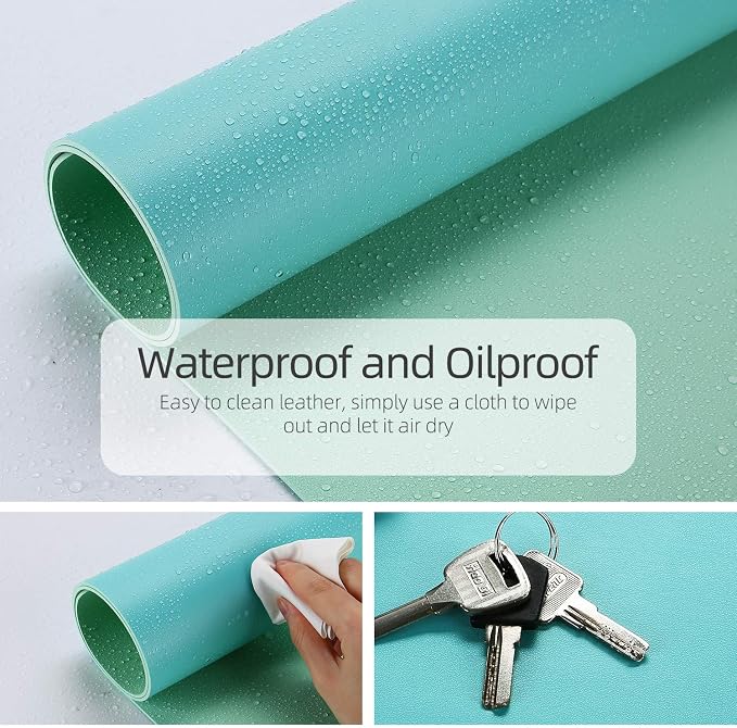 YSAGI Dual-Sided Desk Pad Protector, Desk Mat with Non-Slip - Waterproof PU Leather Office Desk Blotter for Mouse, Keyboard, Writing,35.4" x 17", Calamine Blue+Cobalt Green