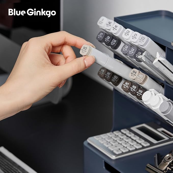 BLUE GINKGO Hive Pen Desk Organizer, Blue, Made in Korea | 6 Compartments. Full Drawer. Everyday Storage.