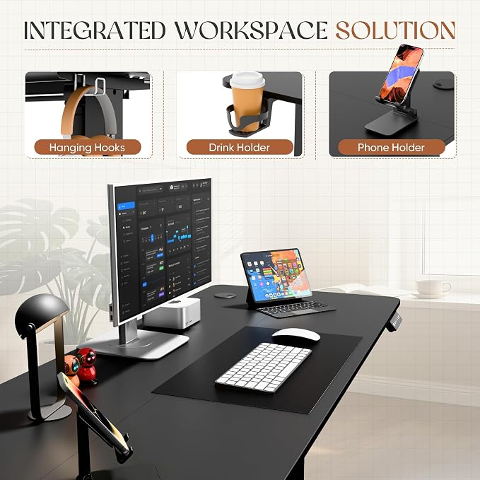 Furmax Electric Standing Desk, 45 x 24 Inches Height Adjustable Sit Stand up Desk, Memory Preset Computer Home Office Desks with Sturdy Metal Frame, Phone Stand Cable Management Hole (Black, 45'')