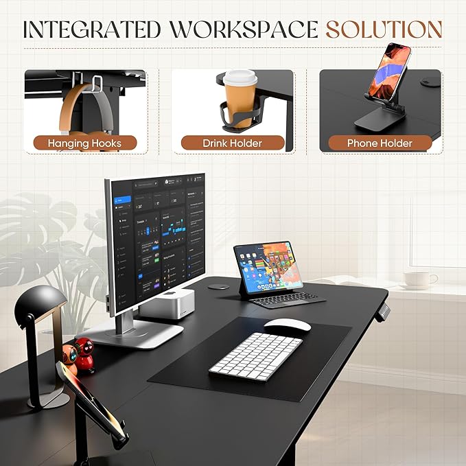 Furmax Electric Standing Desk, 40 x 24 Inches Height Adjustable Sit Stand up Desk, Memory Preset Computer Home Office Desks with Sturdy Metal Frame, Phone Stand Cable Management Hole (Black, 40'')