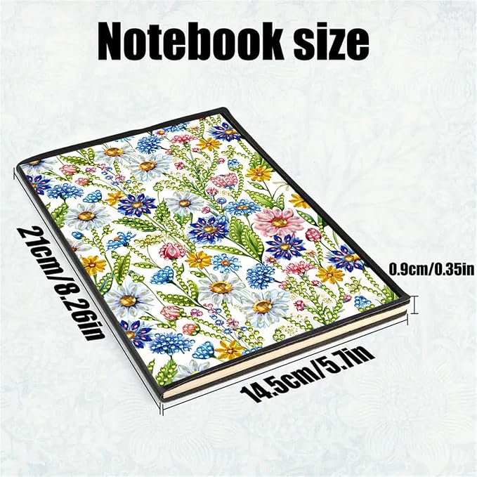 FRANDEK Diamond Art Painting Notebook Kit, Flower Bush A5 DIY Journal with 50 Blank Pages, Crystal Rhinestone Cover with Waterproof Canvas, Beginner Craft Set with Full Tools for Adults
