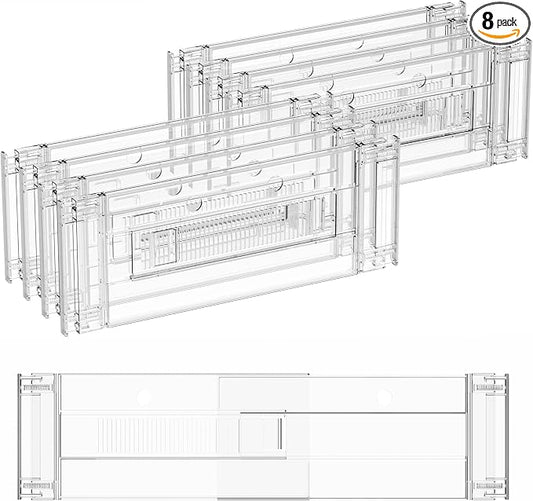 8 Pack Clear Acrylic Drawer Divider 6 Inch High,Expandable from 14-20'',Adjustable Dresser Drawer Dividers for Baby Clothing,Underwear and Sock,Separators,Deep Drawer Separators for Kitchen