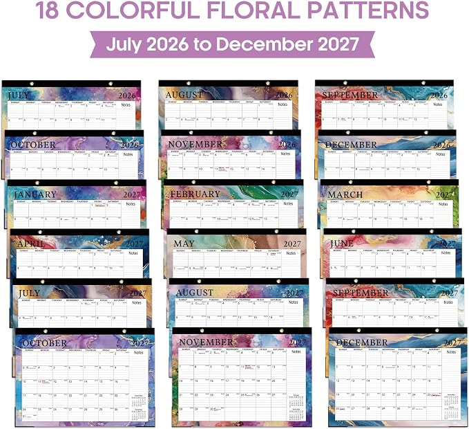 Desk Calendar 2026-2027, 18-Month Calendar Runs from July 2026 to December 2027, Large 17" x 12" Monthly Desktop & Wall Calendar for Home & Office - Gilded Elegance