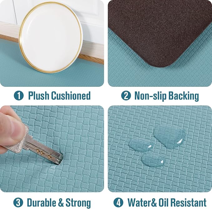 Carvapet 17x39 Anti Fatigue Mat Waterproof Ergonomic Standing Desk Rug Teal | High density foam 17x39 standing mat under $30 perfect for kitchen comfort office desk or laundry room use waterproof