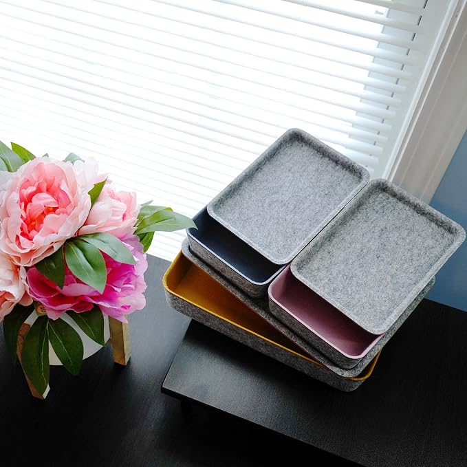 3pc Stackable Lidded Felt Desk Drawer Organizer Multi-Color Bins