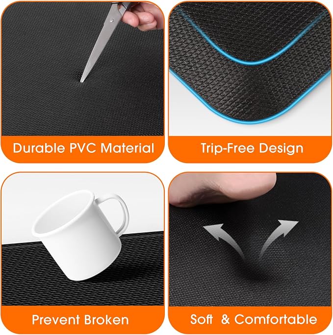 4/5 Inch Thicker Kitchen Mat, Cushioned Thick Floor Comfort Mat, with Non-Slip Bottom, Water & Stain Resistant, Easy Clean Standing Desk Mat for Kitchen, Sink, Office (17.3"x28"x0.8", Black)