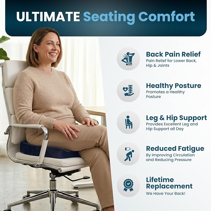 ComfiLife Extra Large Gel & Memory Foam Seat Cushion - Doctor Recommended Office Chair Cushion, Car Seat Cushion - Back & Sciatica Pain Relief - Wide Seat Cushion for Big & Tall (Navy Blue)