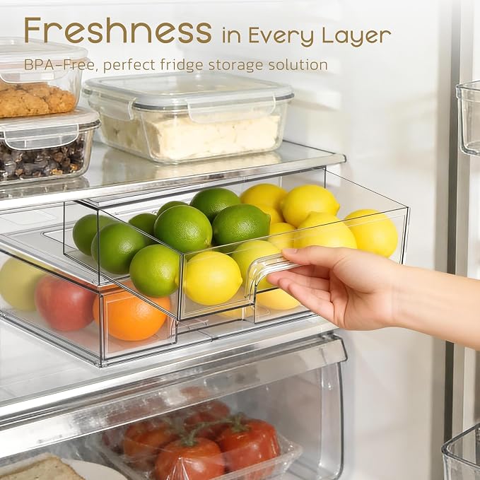Stackable Storage Drawers, 6 Pack Clear Plastic Makeup & Bathroom Organizer, Versatile Storage Bins for Vanity, Under Sink, Kitchen Cabinets & Pantry