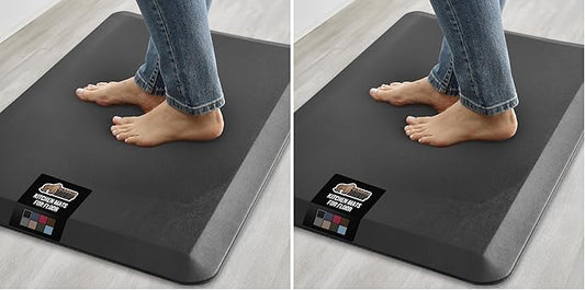 GORILLA GRIP Comfortable Cushioned Kitchen Mats for Floor, Waterproof Stain Resistant Top, 3/4 Inch Thick Ergonomic Standing Desk Anti Fatigue Mat, Supports Ankles and Feet, 17x24, Black (Pack of 2)