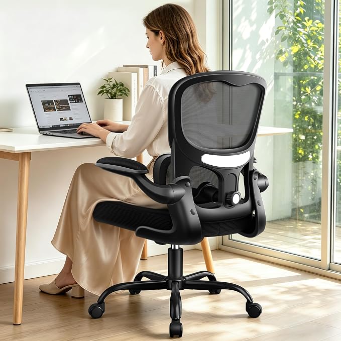 ALLGOD Ergonomic Office Chair, Breathable Mesh Ergonomic Desk Chair with Adjustable Lumbar Support, Flip-up Armrests, Computer Chairs Comfortable for Home, Office, Work, 300lbs, Black (2Pack)
