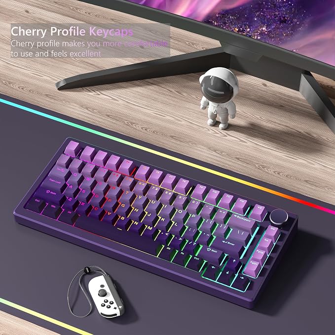 Womier Shine Through PBT Keycaps 60 75 100 Percent Cherry Profile, Custom Key Cap Doubleshot Keycaps Set, Universal Compatiability for Cherry Gateron MX Switches Keyboard, Gradient Purple