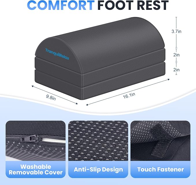 TranquilRelax Foot Rest for Under Desk at Work, Gaming Accessories Foot Stool with 3 Adjustable Heights & Washable Cover, Comfortable Office Desk Accessories, Footrest for Office, Home and Car (Gray)