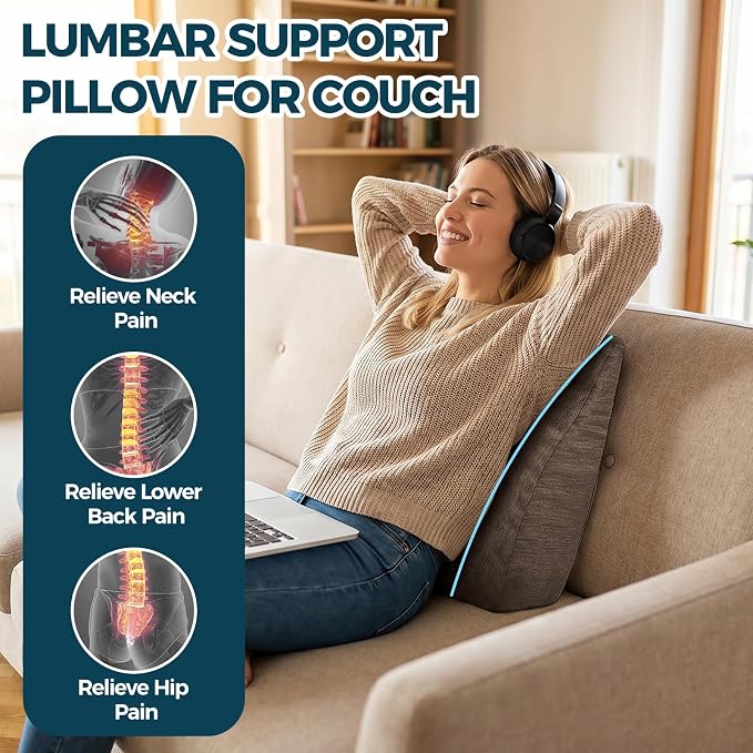 Back Support Pillow for Recliner Soft Dual Layer Lumbar Support Pillow with Shredded Memory Foam Ergonomic Orthopedic Couch Lumbar Cushions for Elderly Lower Back Pain Relief Brown