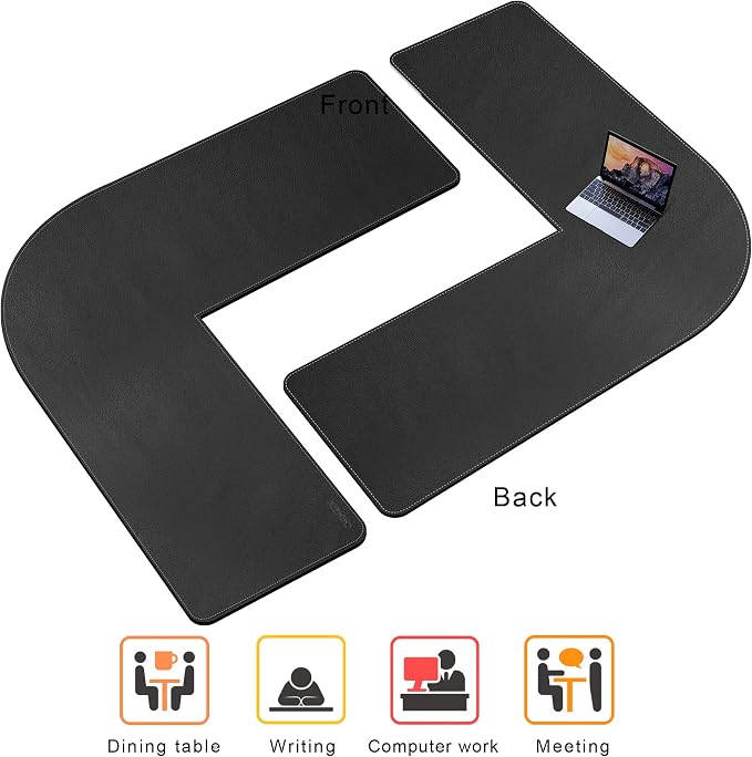 Chihein L-Shaped Desk Pad, Dual Sided Corner Desk Mat (57.1”+ 57.1”) x 19.7”, Computer Office Mouse pad Writing Table Pad for Home Office - Black