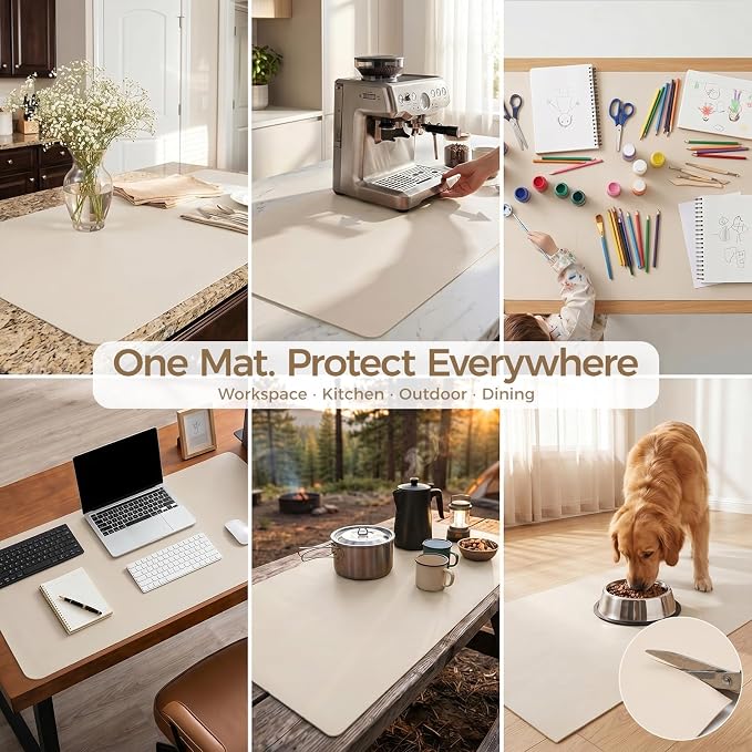 1.6mm Thick Leather 24x72 Inch Non-Slip Mat, Waterproof Countertop Protector, Full Size Workbench Mat/Large Kitchen Island Protector, Creamy White