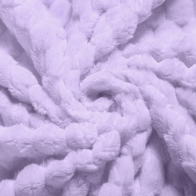 Vessia Flannel Fleece Throw Blanket(50x70 inch), 3D Jacquard Light Purple Fuzzy and Warm Blanket for Couch, Sofa, Bed, 300GSM Super Soft Touch Cozy Lightweight Lilac Throw for All-Season Home Decor