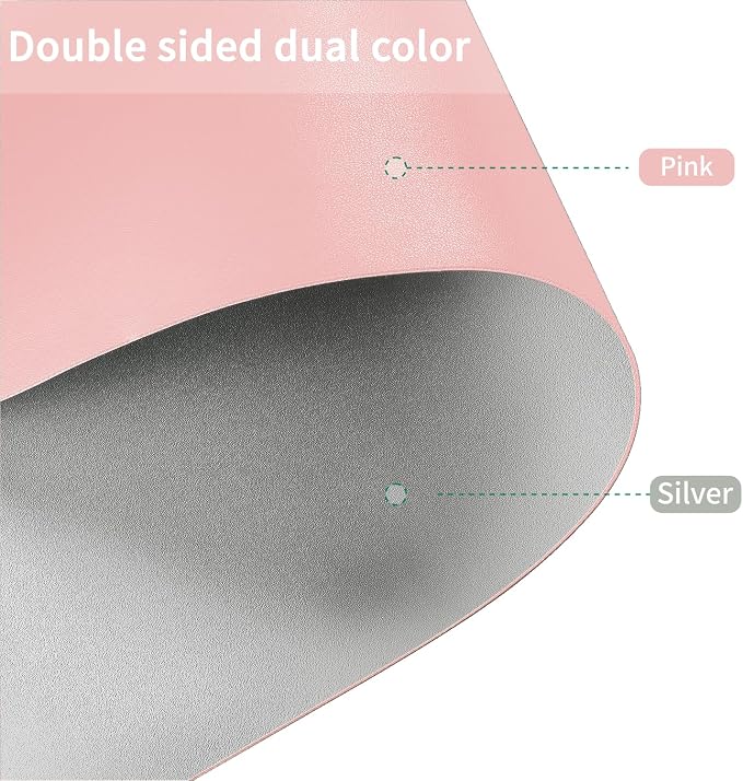 Faux Leather Table Cover,1.8mm Thick,24x48 Inch Desk Cover,Large Desk Mat,Table Protector,Table Cover Protector,Dining Table Cover Protector,XL Desk Mat(Pink+Silvery,24x48)