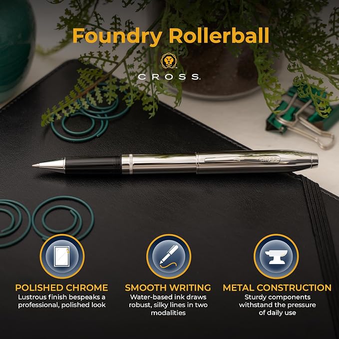 Cross Foundry Rollerball Pen, All-Chrome Finish, Custom Engraved — Graduation, Promotion, Onboarding, or Corporate Team Gift