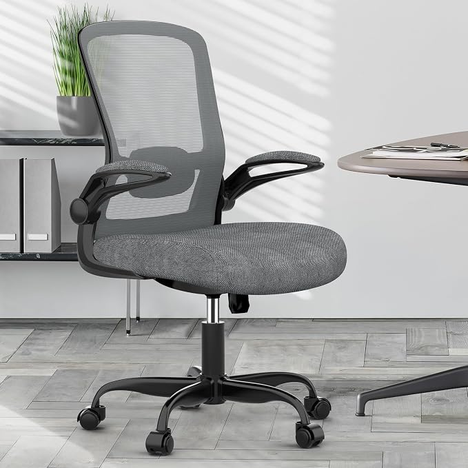 Mimoglad Ergonomic Office Chair - Desk Chair with Flip-up Armrests & 135° Recline, Adjustable Lumbar Support - Space-Saving Task Chair for Business/Team Office & Home (Iron Gray, 300lbs) | Supports 300 lbs · Seat 19.48"–23.4" · Breathable mesh · 20–30 ...