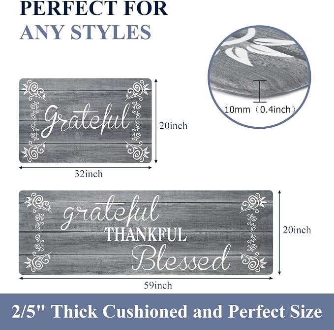 HEBE Anti Fatigue Kitchen Mat Set of 2 Non Slip Cushioned Kitchen Mats for Floor Waterproof Farmhouse Kitchen Rugs and Mats Set Comfort Standing Desk Mat Carpet for Sink,Office,Laundry