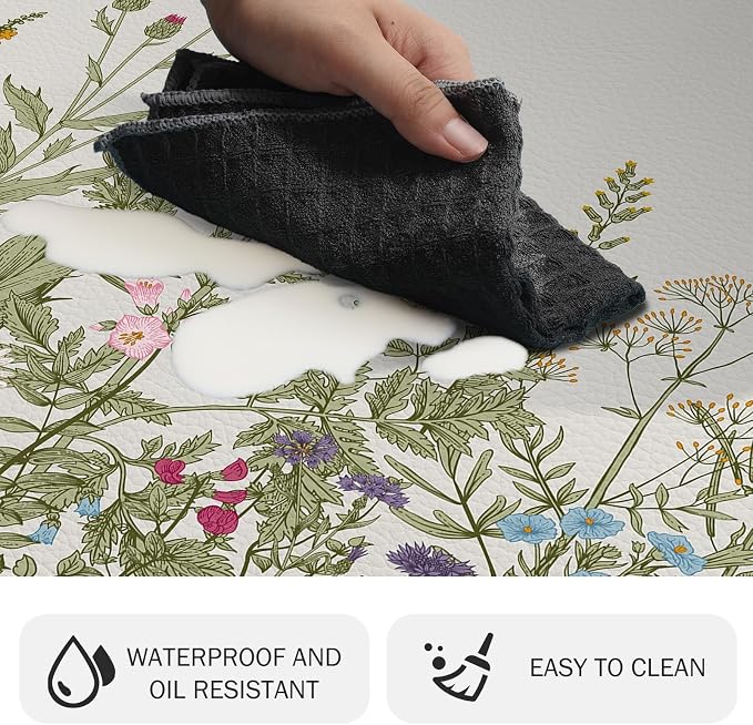MAYHMYO Anti Fatigue Kitchen Mat for Floor Set of 2 Colorful Floral Plants Cute Vintage Comfort Mats Cushioned Non Slip Waterproof Kitchen Rugs Standing Kitchen Mats for Floor House Sink Office