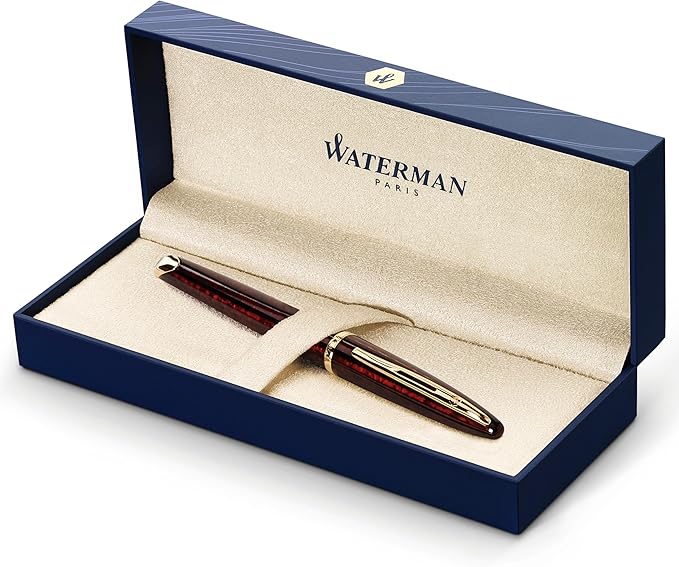 Waterman Carène Marine Amber Fountain Pen | Gloss Brown & Black with 23k Gold Clip | Medium Nib with Blue Ink Cartridge | Gift Box