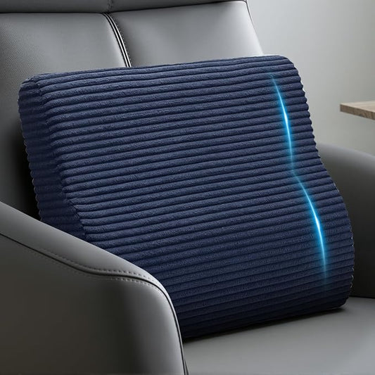 Lumbar Support Pillow for Recliner Chair/Accent Chair/Couch, Large Memory Foam Back Support Cushion for Elderly, Ergonomic Backrest Pillow for Back Rest, Pain Relief, Reading, Washable Cover, Navy