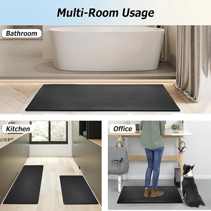 Artnice Kitchen Rugs Set of 2, Non-Slip Kitchen Mats for Floor, Ergonomic Cushioned Anti Fatigue Mat, Waterproof Standing Mat for Home, Office, Sink, Laundry, 17.3"×30"+17.3"×47", Black