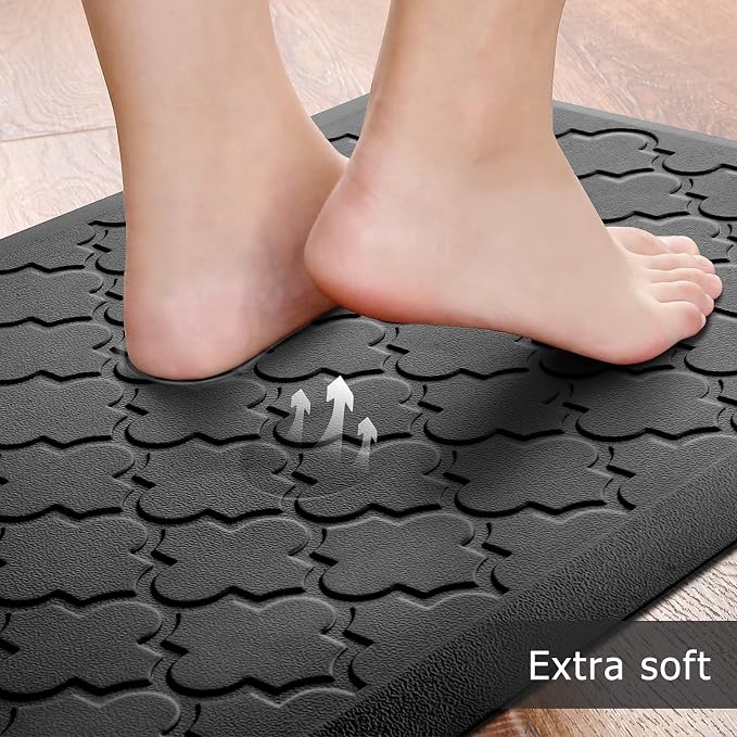 Kitchen Mat [2 PCS] Cushioned Anti-Fatigue Floor Mat Water Resistant Non-Skid Kitchen Mats and Rugs Ergonomic Comfort Foam Kitchen Rugs Standing Mat for Floor Office Sink(Black,17.3"x28"+17.3"x60")