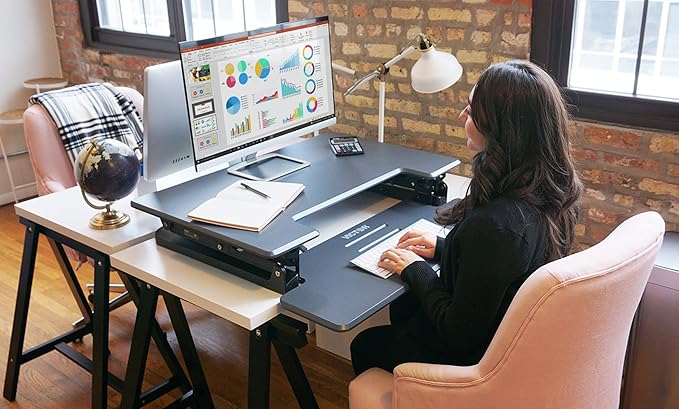 Victor DCX760G High Rise Collection Height Adjustable Standing Desk with Removable Keyboard Tray | Gray | 36” Wide Standing Desk | Professional or Home Use | Compatible with Most Monitor Arms