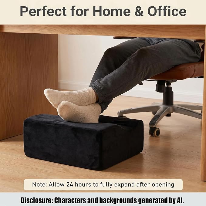 Foot Rest for Under Desk at Work, Office Footrest with Warm Feet Pocket,Ergonomic Under Desk Footrest with Washable Cover, Stool for Office Chair & Back &Pain Relief (Black+)