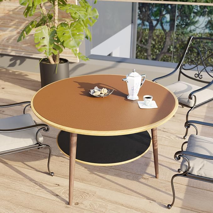 MAIDERN 42 Inch Round Cork & Leather Table Pad Protector, Cuttable Size (36-42 Inch), Trimmable Dining Table Mat, Heat Resistant/Non-Slip Table Cover for Kitchen, Office, or Restauran (Brown)