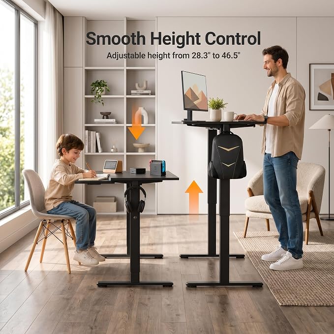 Claiks Electric Standing Desk 48x24 Inch Adjustable Desk, Black | 156lbs weight capacity, 3 memory presets, industrial steel frame, cable management hub, adjustable height , easy assembly