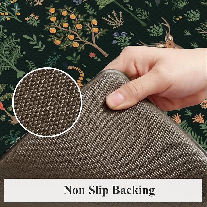 KIMODE Kitchen Mats for Floor Cushioned Anti Fatigue, Kitchen Rug Sets of 2 | 17.3"x47"+ 17.3"x29",Black,Farmhouse Animal Forest Kitchen Rugs Non Slip,Memory Foam Kitchen Standing Mat Laundry Sink Office