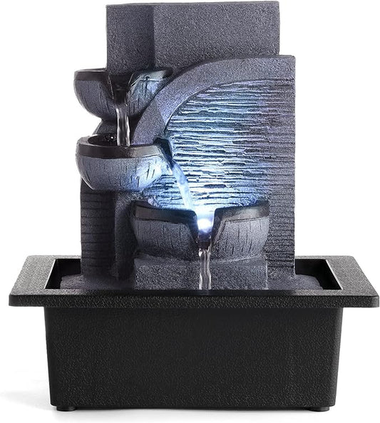 WICHEMI Water Fountains Indoor Waterfall Fountain Tabletop Fountain with LED Light Water Feature Indoor Zen Meditation for Home and Office Indoor Spaces Decor (Style 6)