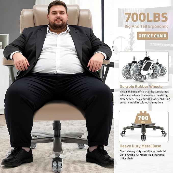 Big and Tall Office Chair 700lbs- Large High Back Executive Computer Desk Chair with 3D Flip-Up Arms, Adjustable Lumbar Support, Extra Wide Plus Size Seat, Heavy Duty Metal Base & Quiet Rubber Wheels