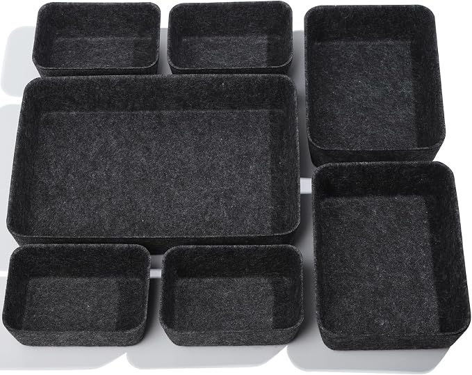 Desk Drawer Organizer | 7 Pack Felt Drawer Organizer Shallow Drawer Organizers Felt Storage Bins,Desk organizer trays (Gray)