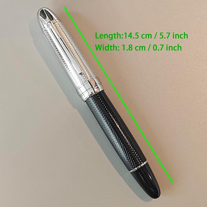 Luxury Fountain Pen, Fine Nib (F) Gold Trim Classic Executive Writing Pen,18K Gold Plated Nib, Professional Business Gift with Ink Refill Converter (Wavy Silvery Black)