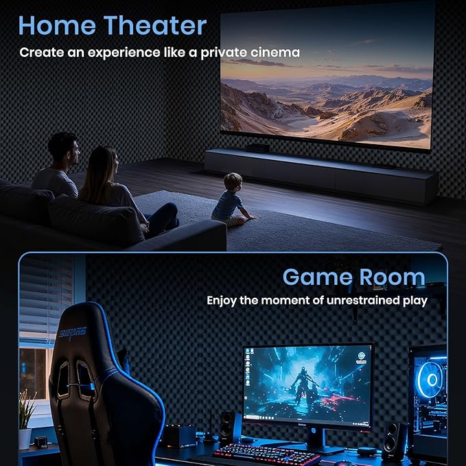 2 Pack Acoustic Foam Panels, 48''X24''X1'' Egg Crate Sound Proof Foam, High Density Noise Cancelling Soundproofing Wall Panels for Studio Office Game Room (Black)