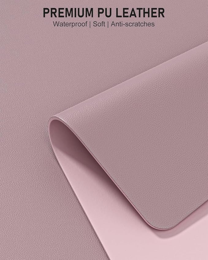 Desk Pad, 35.5" x 17" PU Leather Non-Slip Desk Mat Large Mouse Pad for Desktop, Waterproof Laptop Computer Writing Mat for Office, Home, Work, Gaming, Dark Pink