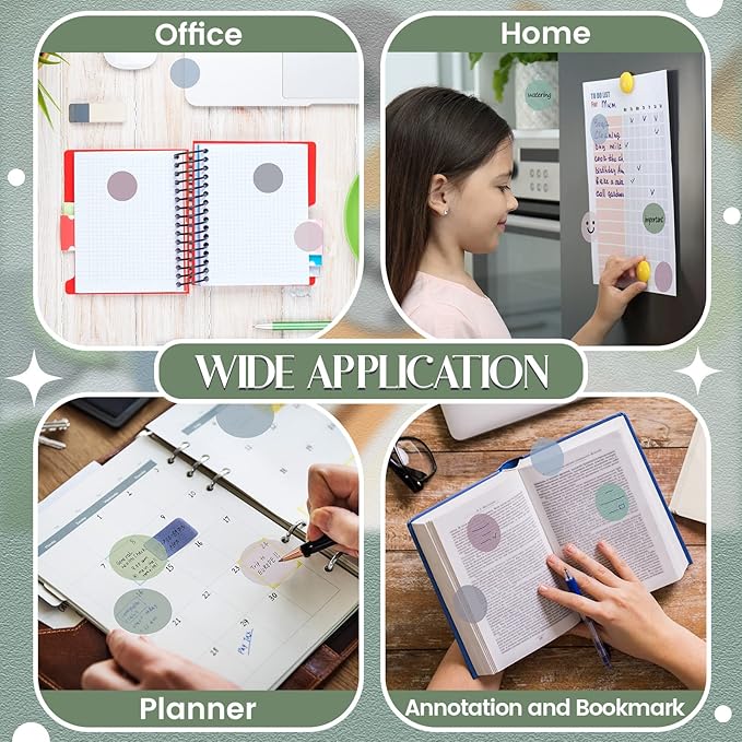 Sabary 500 Sheets Transparent Sticky Notes Round Translucent Sticky Notes Tabs Colorful Page Flags Stickers Clear Book Markers Bible Journaling Office Back to School Supplies(1.75 Inch,Dark)