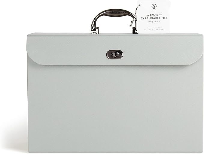 U Brands Fashion Expanding File Folder, Legal Size, 19 Pocket (Gray Linen)