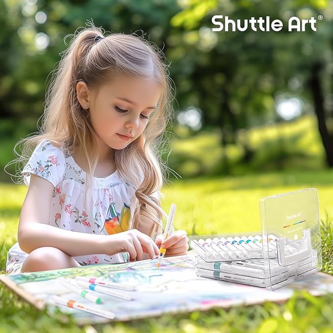 Shuttle Art 36 Automatic Ink Control Acrylic Paint Markers Organizer, Portable 3-Layer Transparent Storage Box, Stackable Pen Holder for Art Supplies,Ideal for Home, Office & School Desk Organization